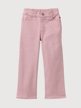 Light pink kids' trousers with straight cut and patch pockets, perfect for comfort and style.