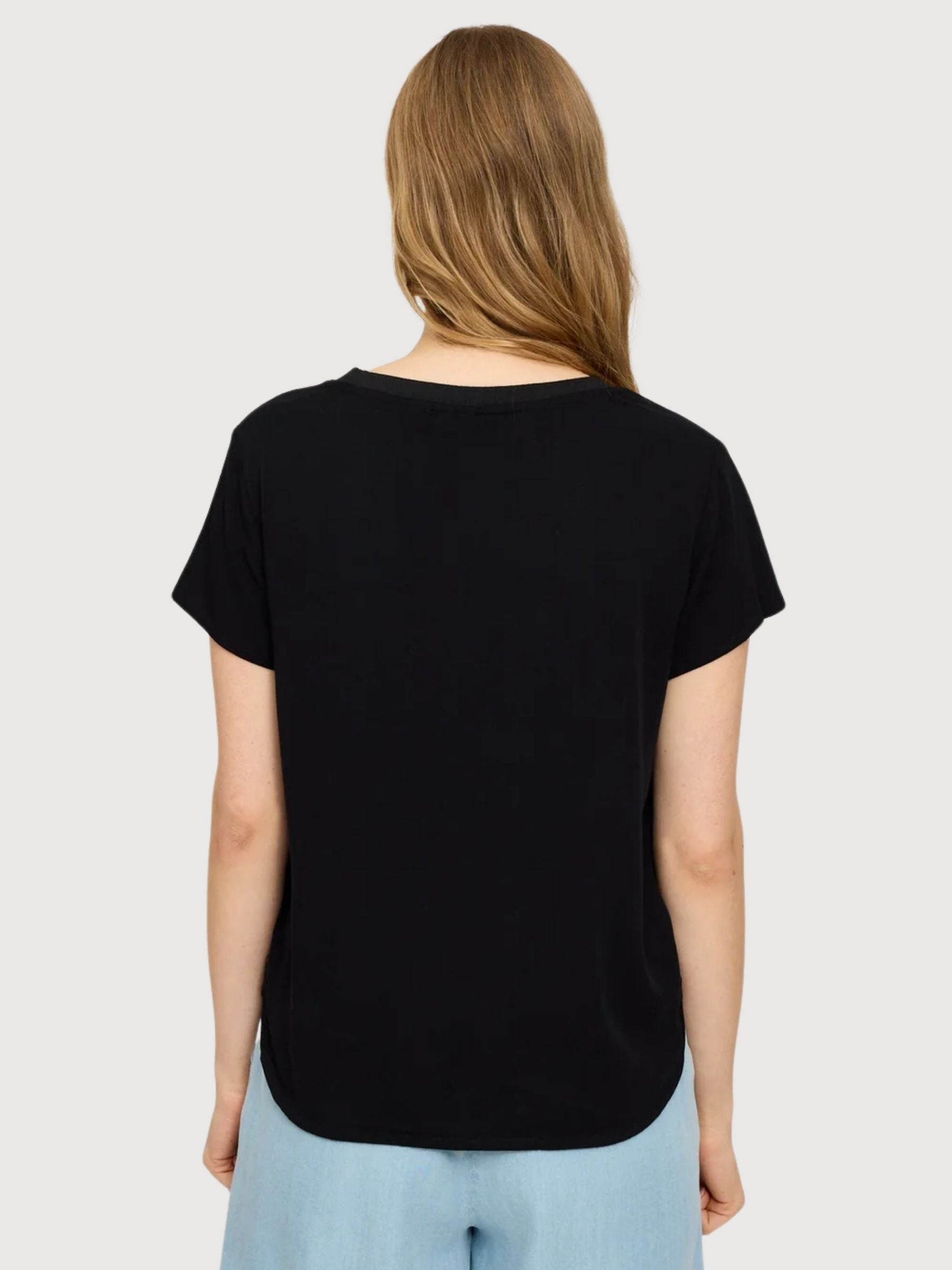Blouse Crew Neck Black Woman Linen | Mazine