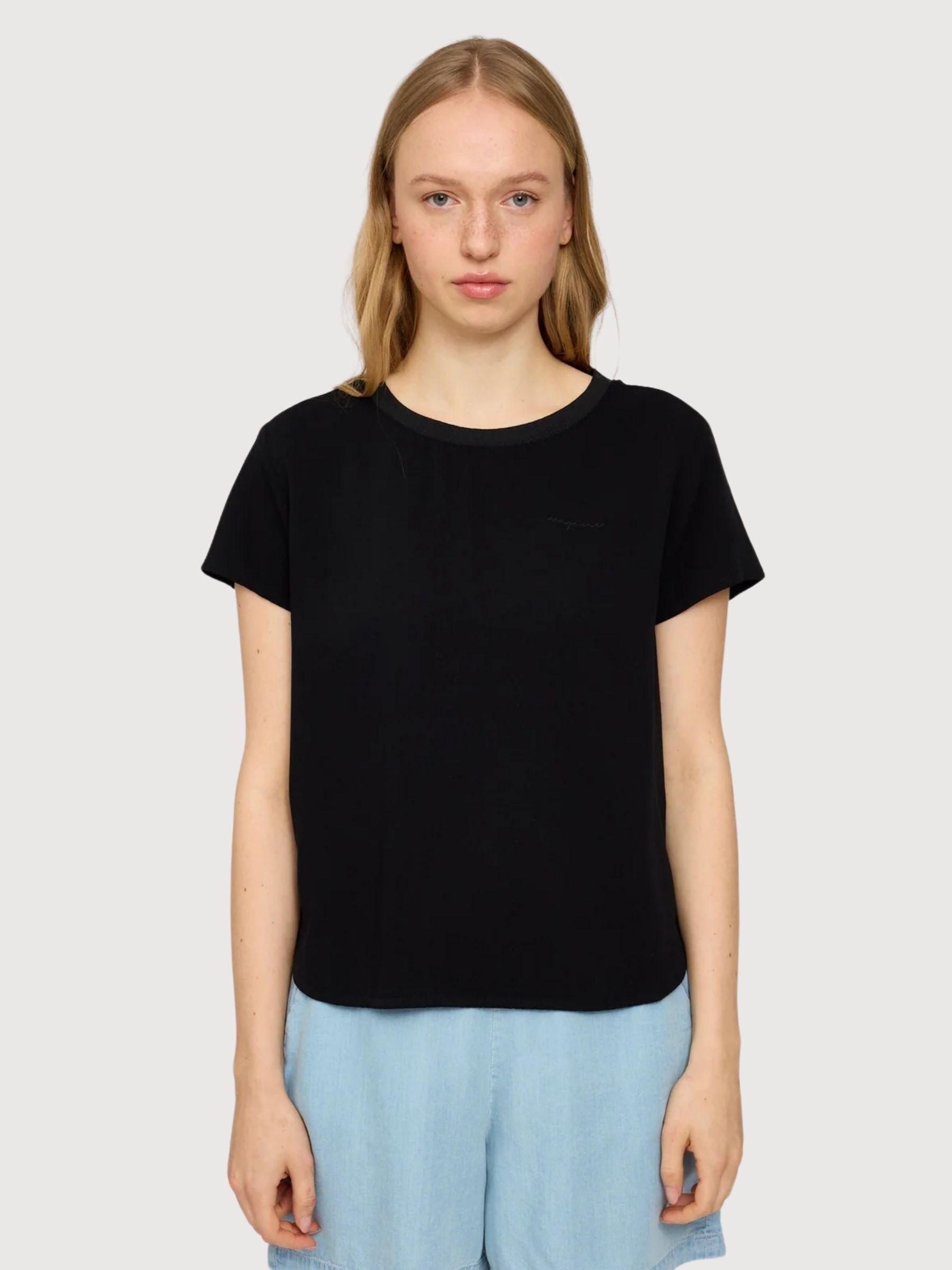 Blouse Crew Neck Black Woman Linen | Mazine