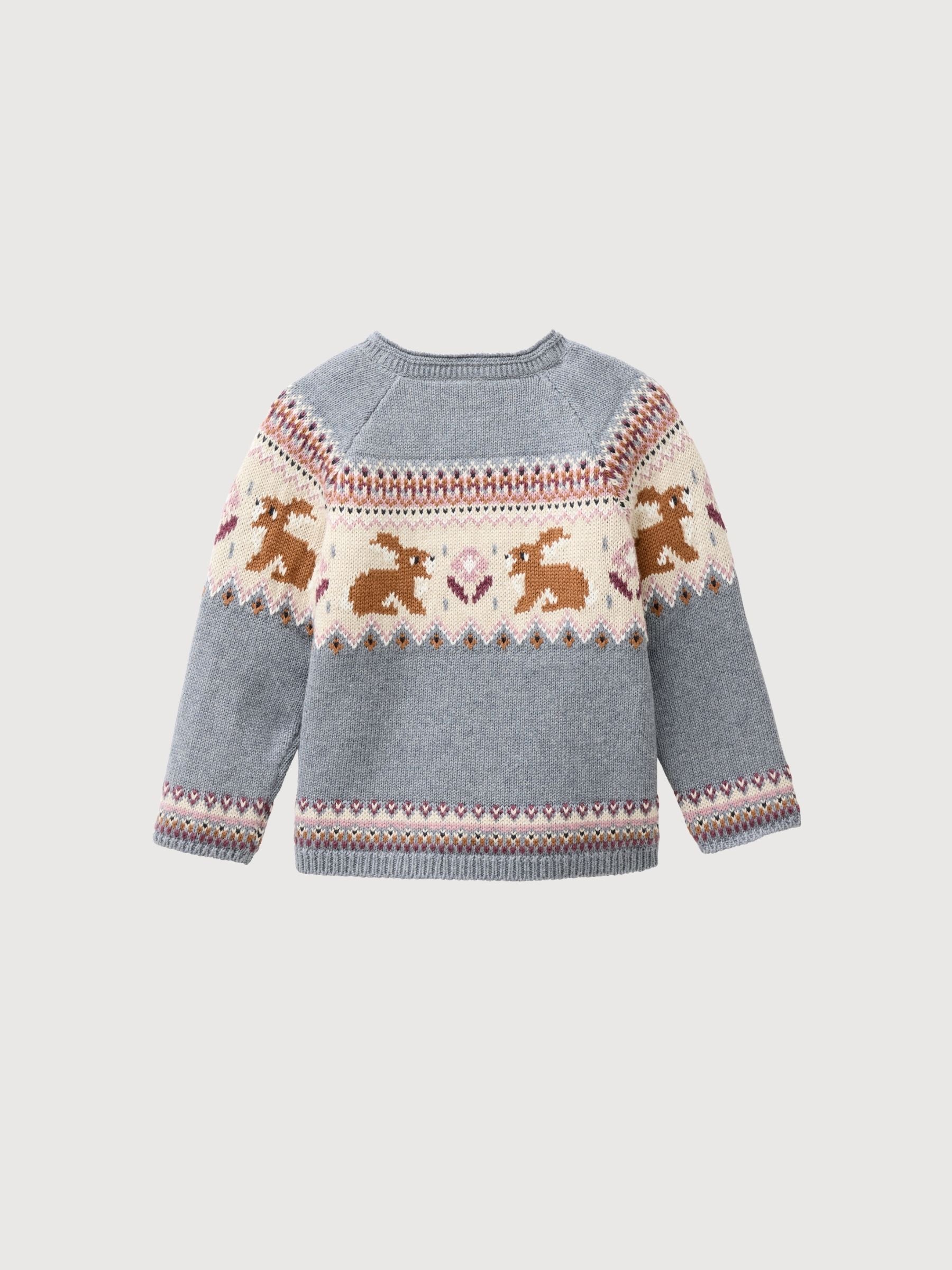 Maglione lavorato a maglia GOTS con motivo blu-grigio | People Wear Organic