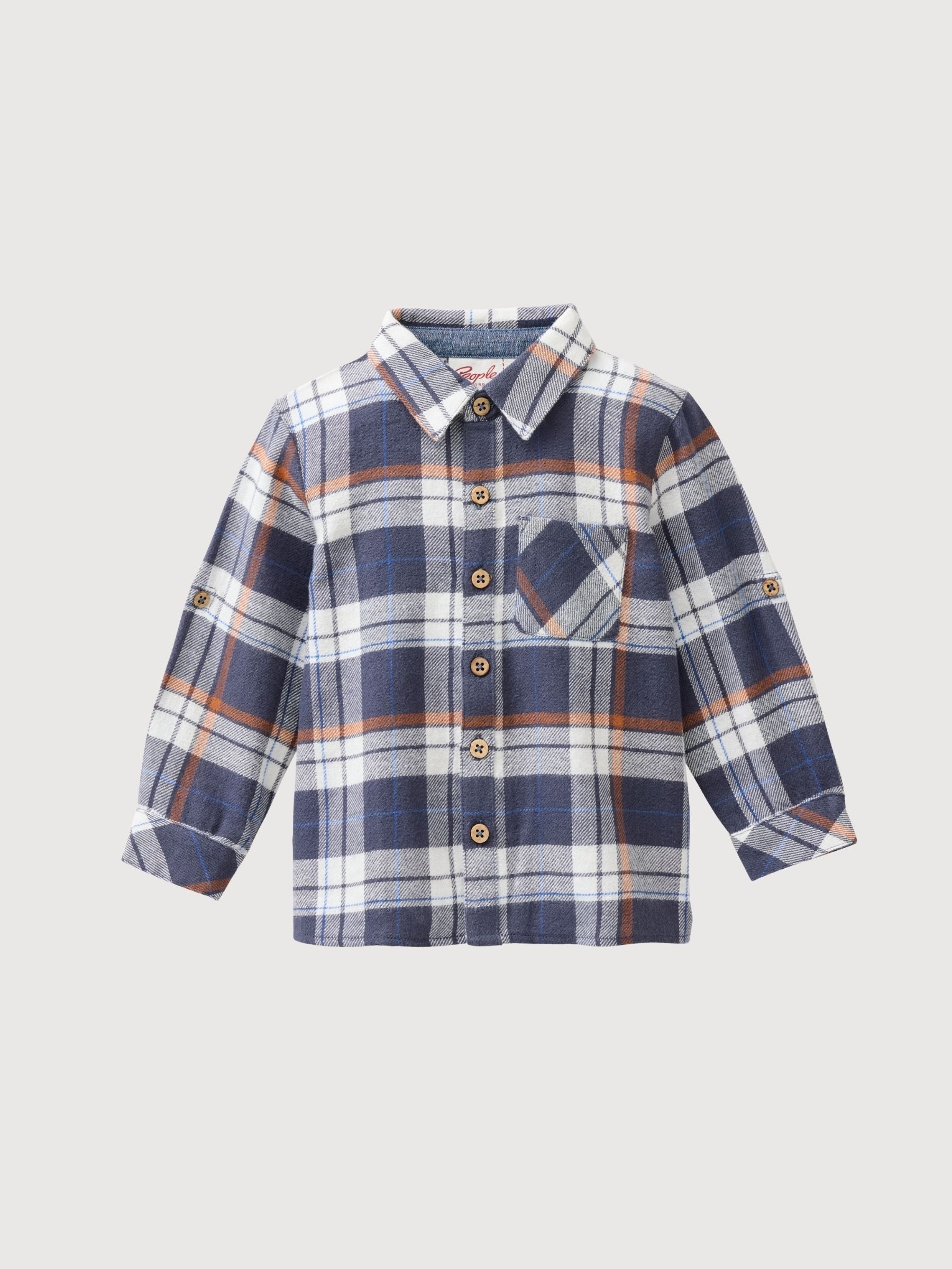 Camicia di flanella GOTS blu scuro a quadri | People Wear Organic