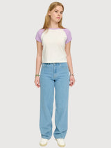 T-Shirt Contrast Sleeves Orchid/Offwhite  | Mazine