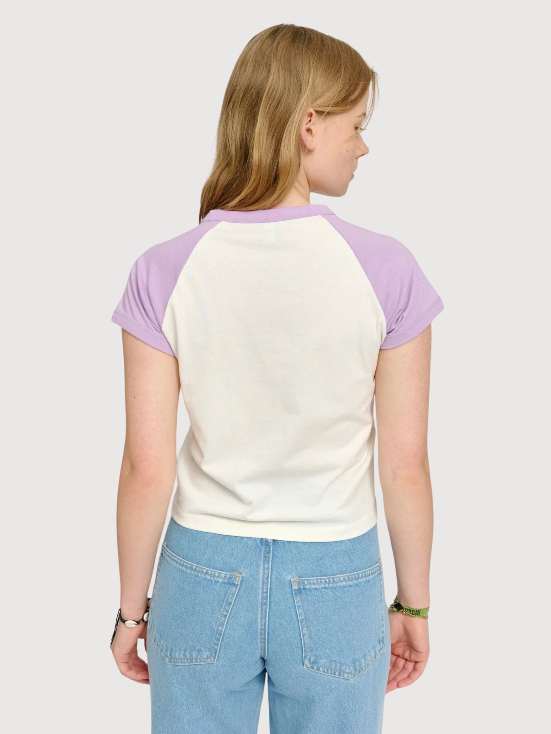 T-Shirt Contrast Sleeves Orchid/Offwhite  | Mazine
