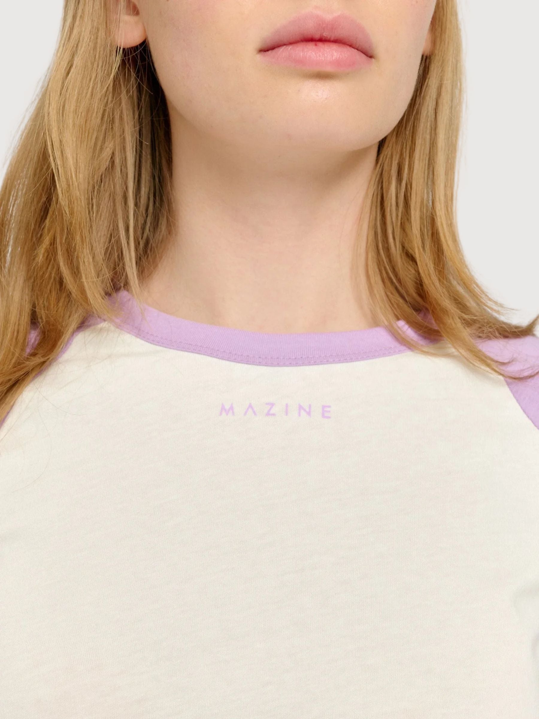 T-Shirt Contrast Sleeves Orchid/Offwhite  | Mazine