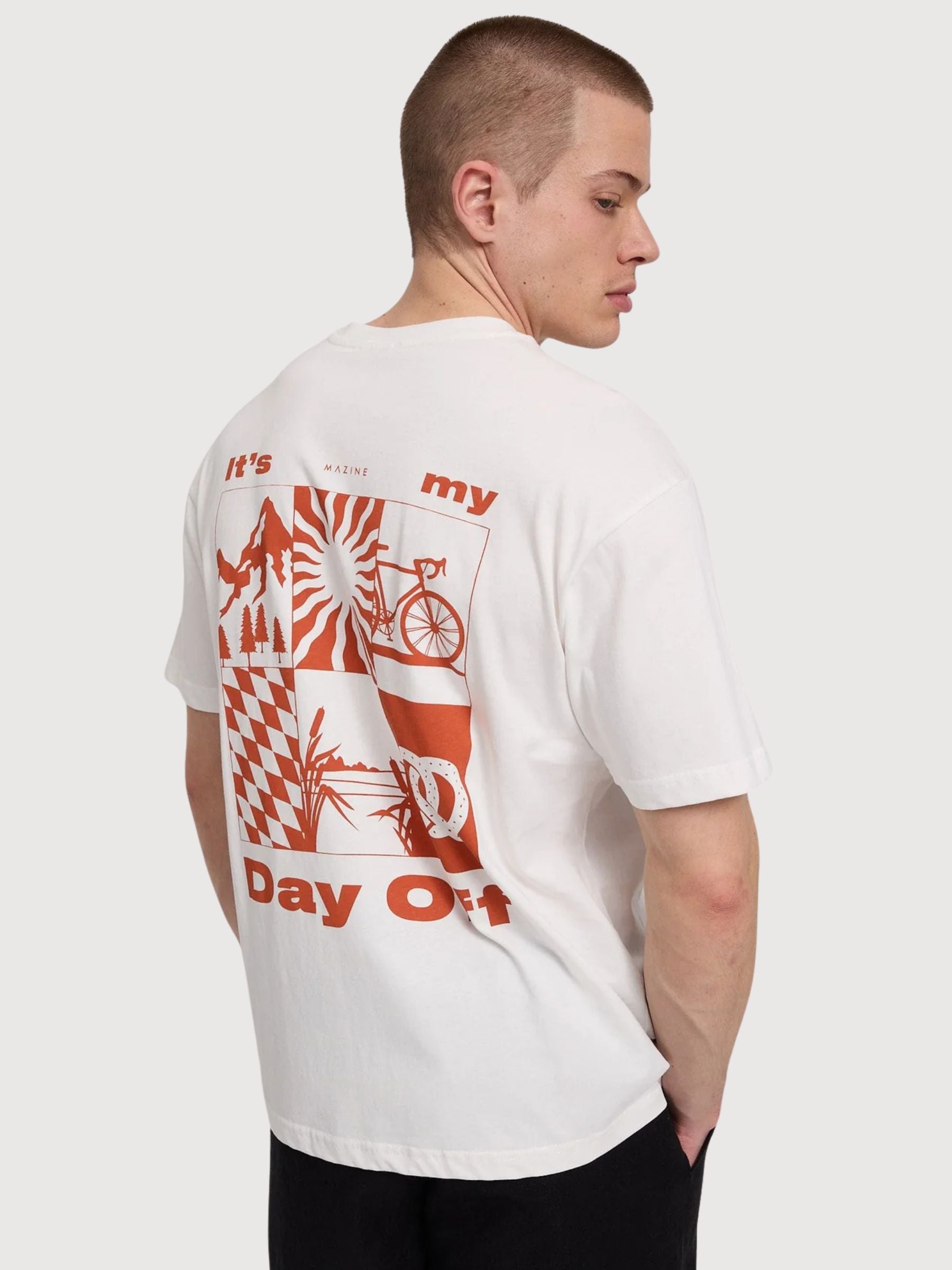 T-shirt Day Off Back Print Bianco sporco/Arancione | Mazine
