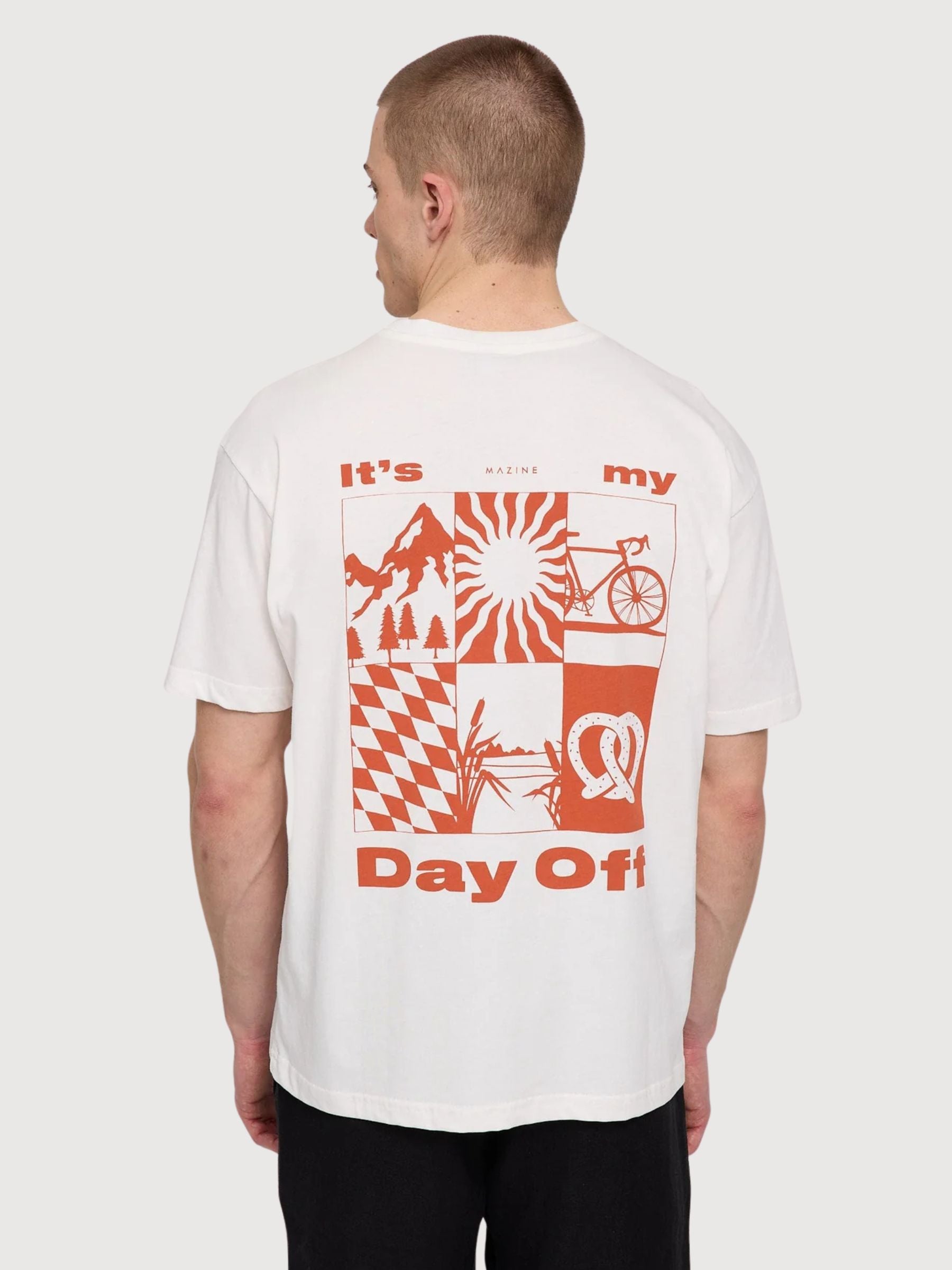 T-shirt Day Off Back Print Bianco sporco/Arancione | Mazine