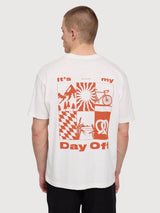 T-shirt Day Off Back Print Bianco sporco/Arancione | Mazine