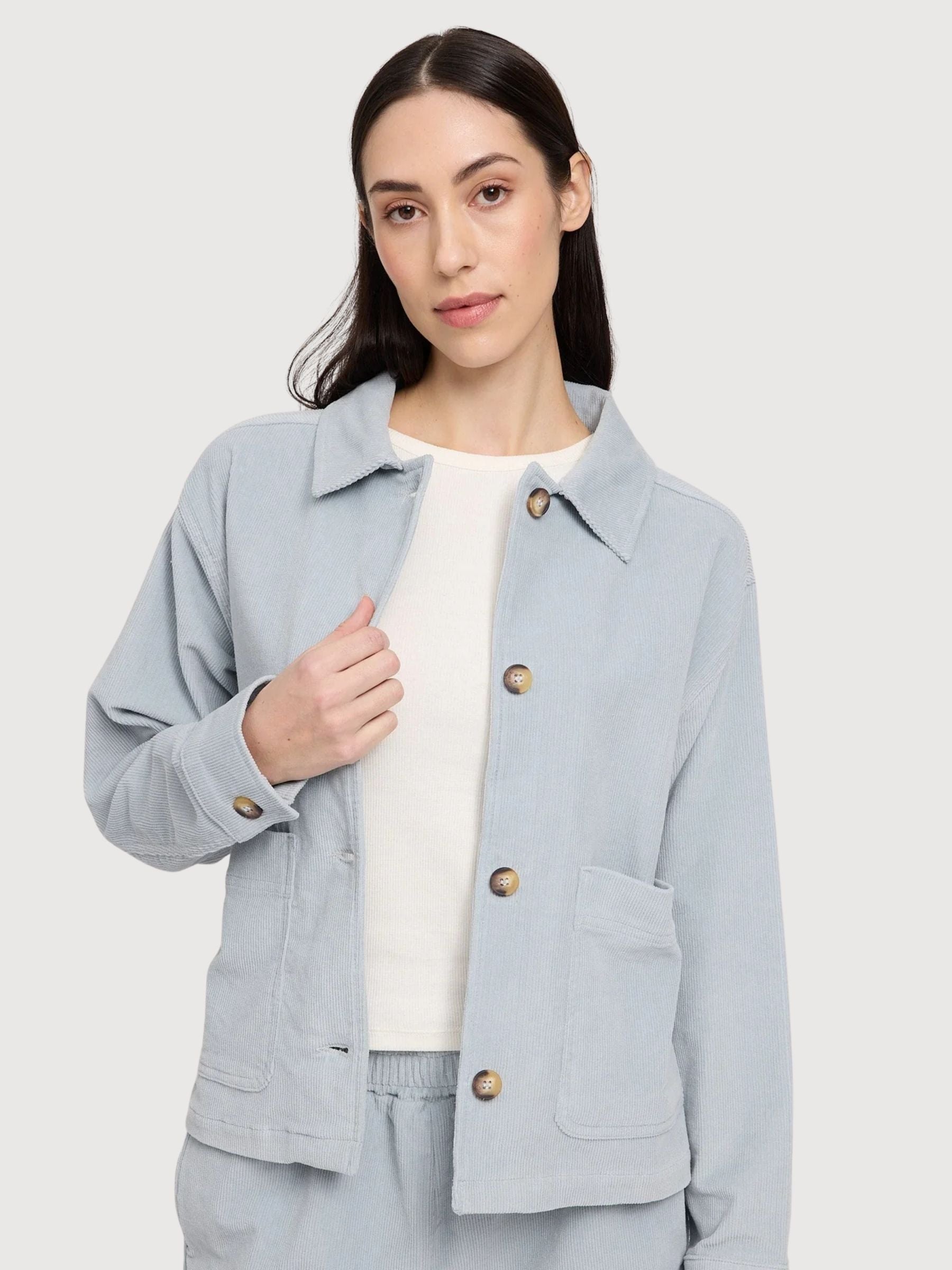 Cordjacke für Damen, Baumwolle, Perlblau | Mazine