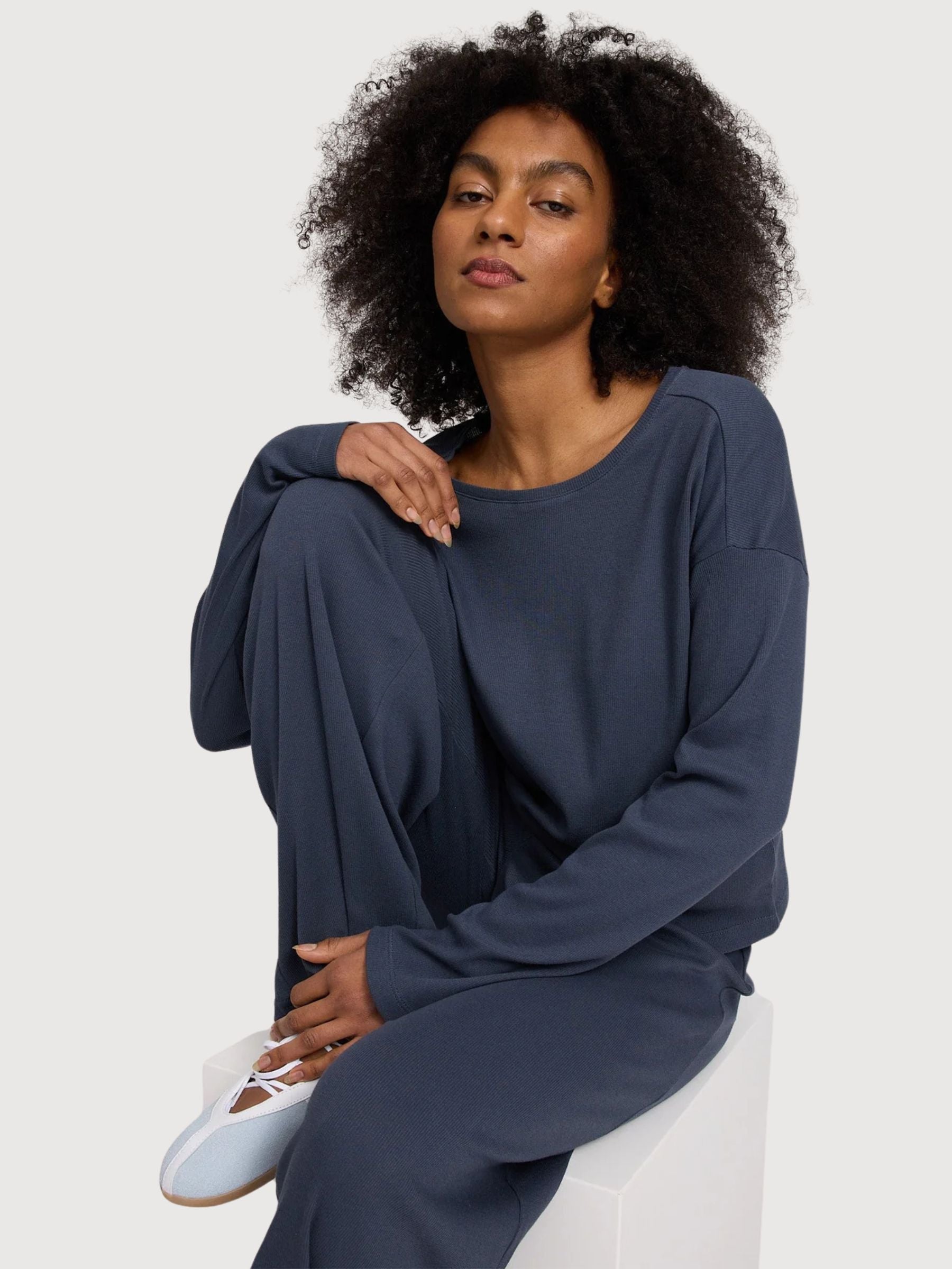 Longsleeve Striped Rib Woman Ink Blue | Mazine