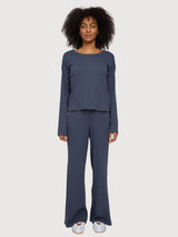 Maglia a maniche lunghe a righe e costine da donna blu | Mazine