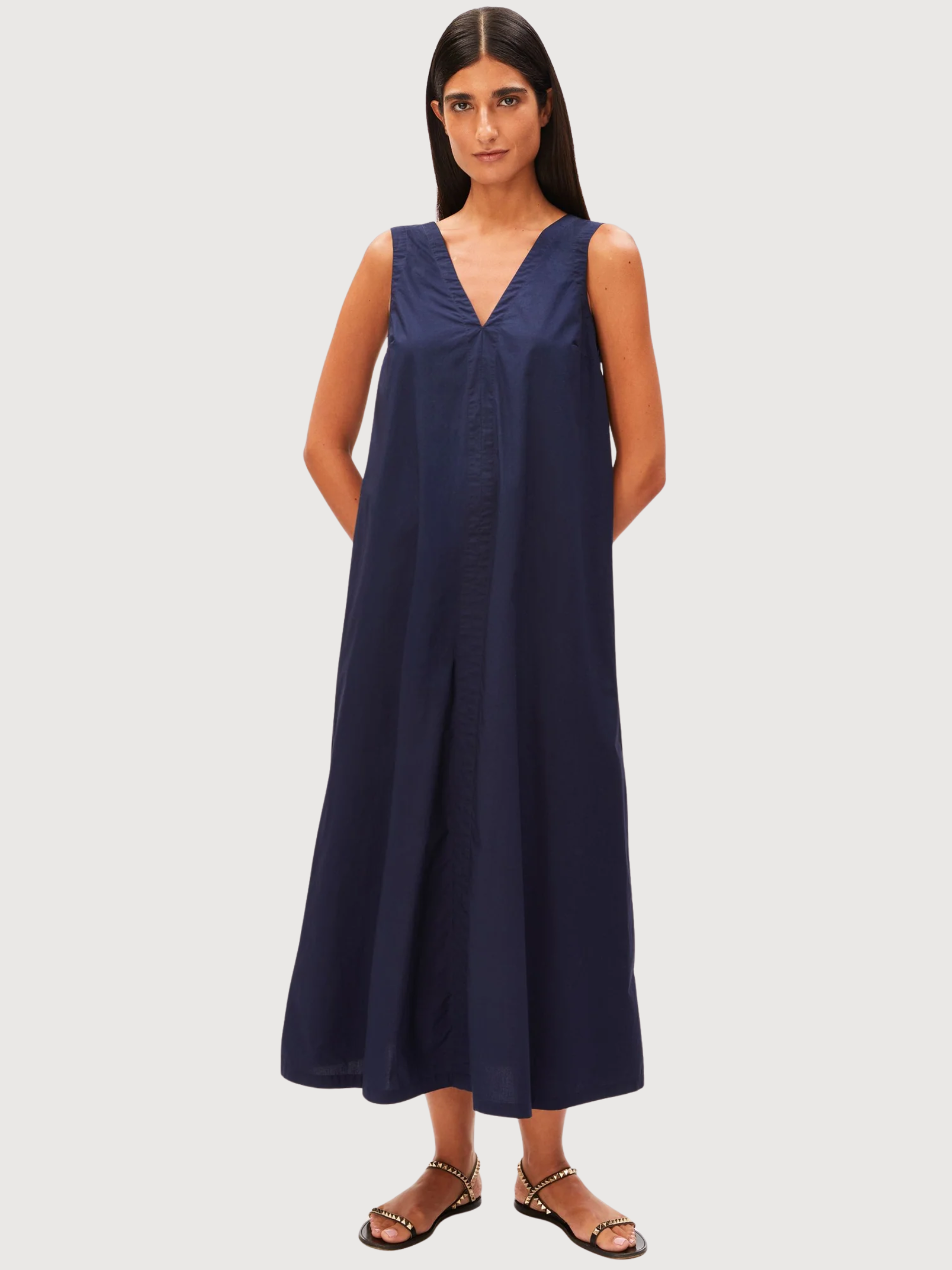 Maxikleid mit V-Ausschnitt Tinted Navy | Armedangels