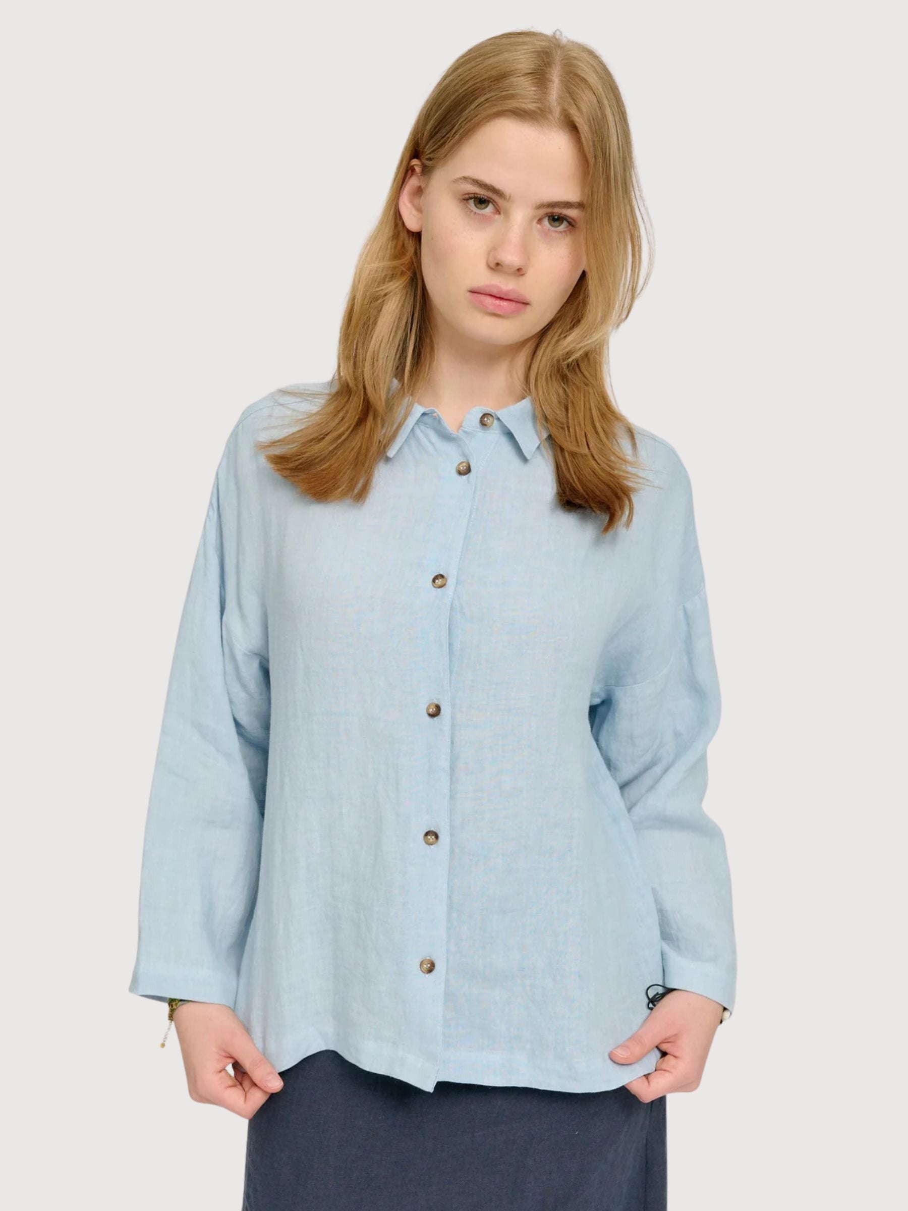 Leinenbluse mit 3/4-Ärmeln, Damen, Pastellblau | Mazine