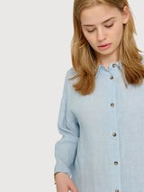 Leinenbluse mit 3/4-Ärmeln, Damen, Pastellblau | Mazine