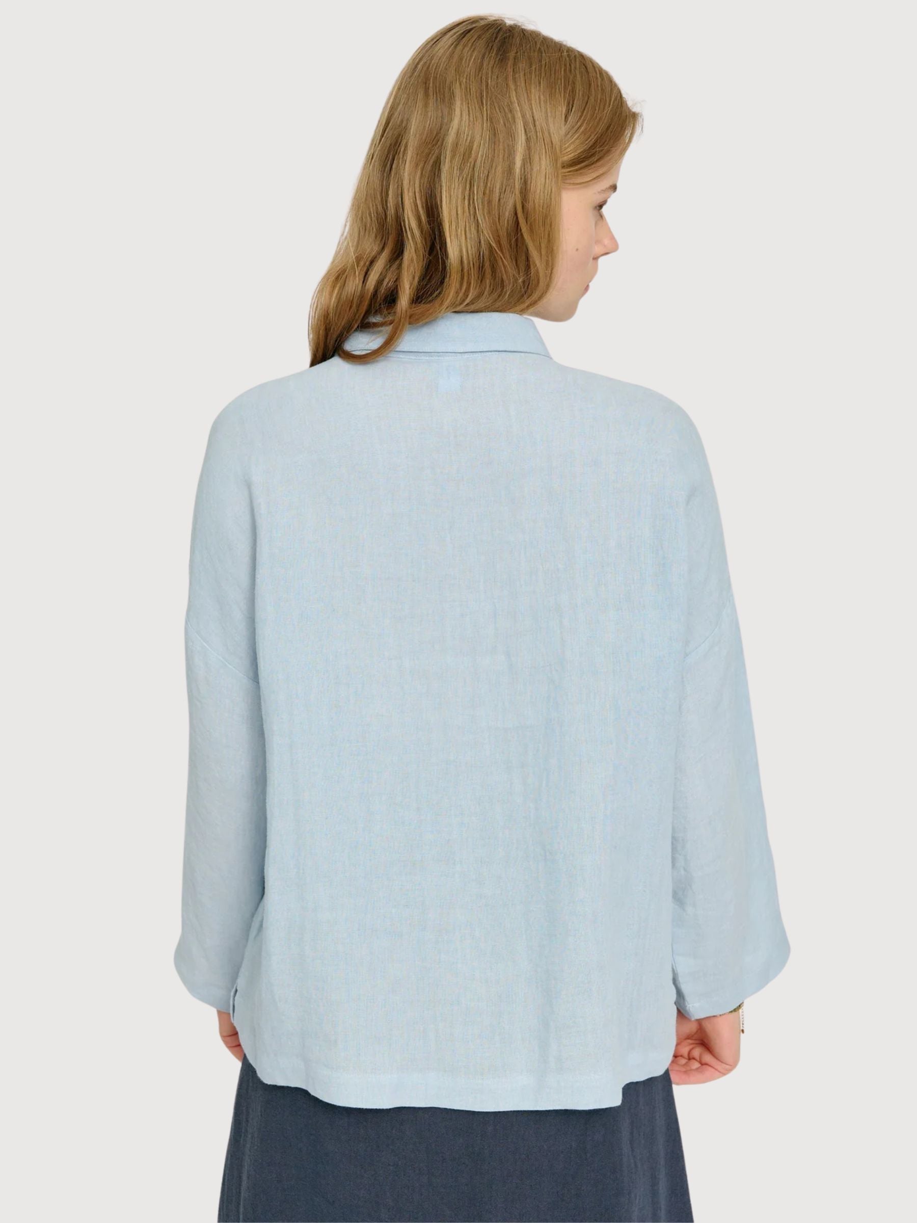Leinenbluse mit 3/4-Ärmeln, Damen, Pastellblau | Mazine