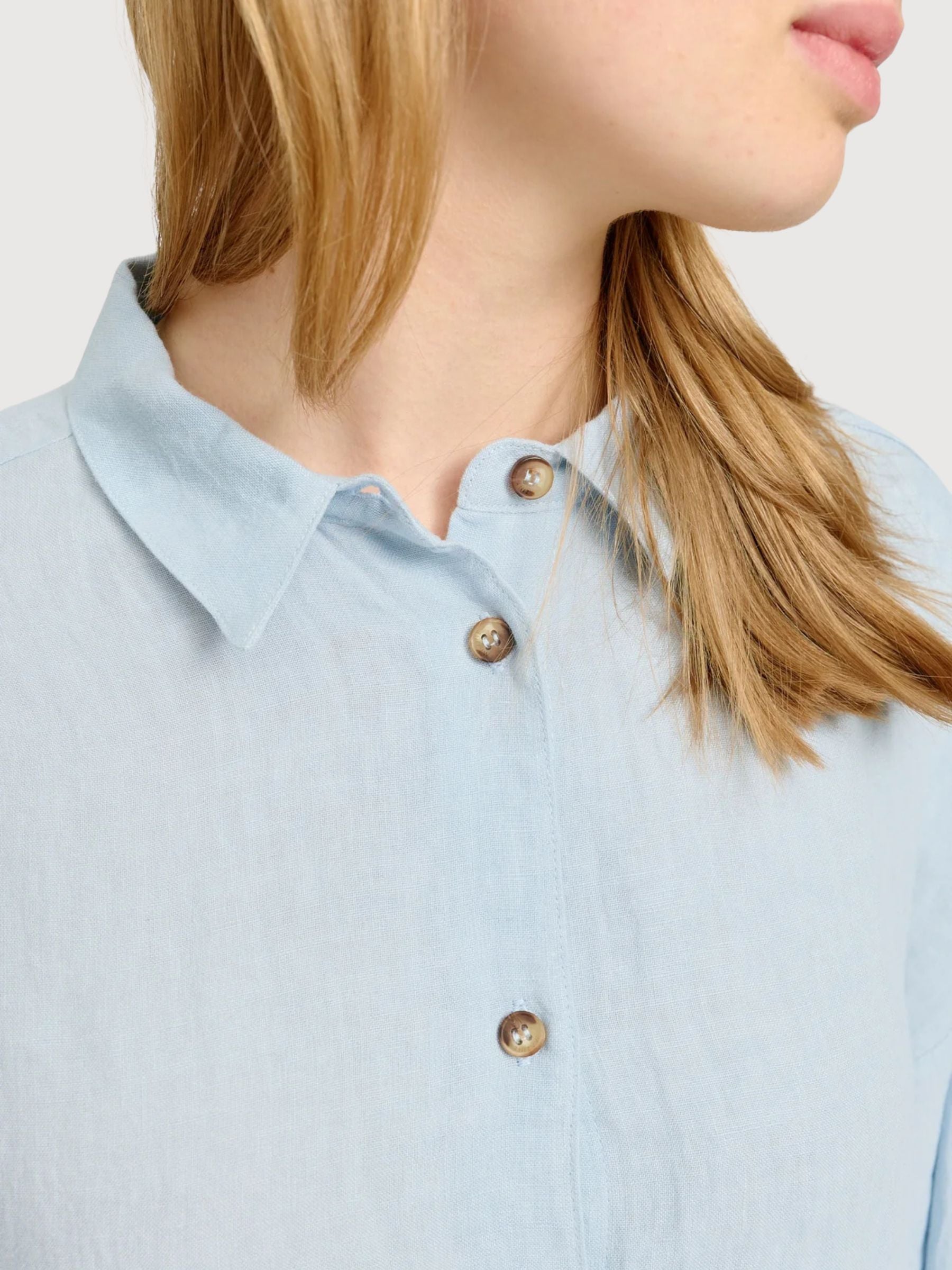 Leinenbluse mit 3/4-Ärmeln, Damen, Pastellblau | Mazine