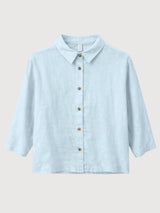Leinenbluse mit 3/4-Ärmeln, Damen, Pastellblau | Mazine