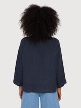 Shirt 3/4 Sleeve Linen Woman Ink Blue | Mazine