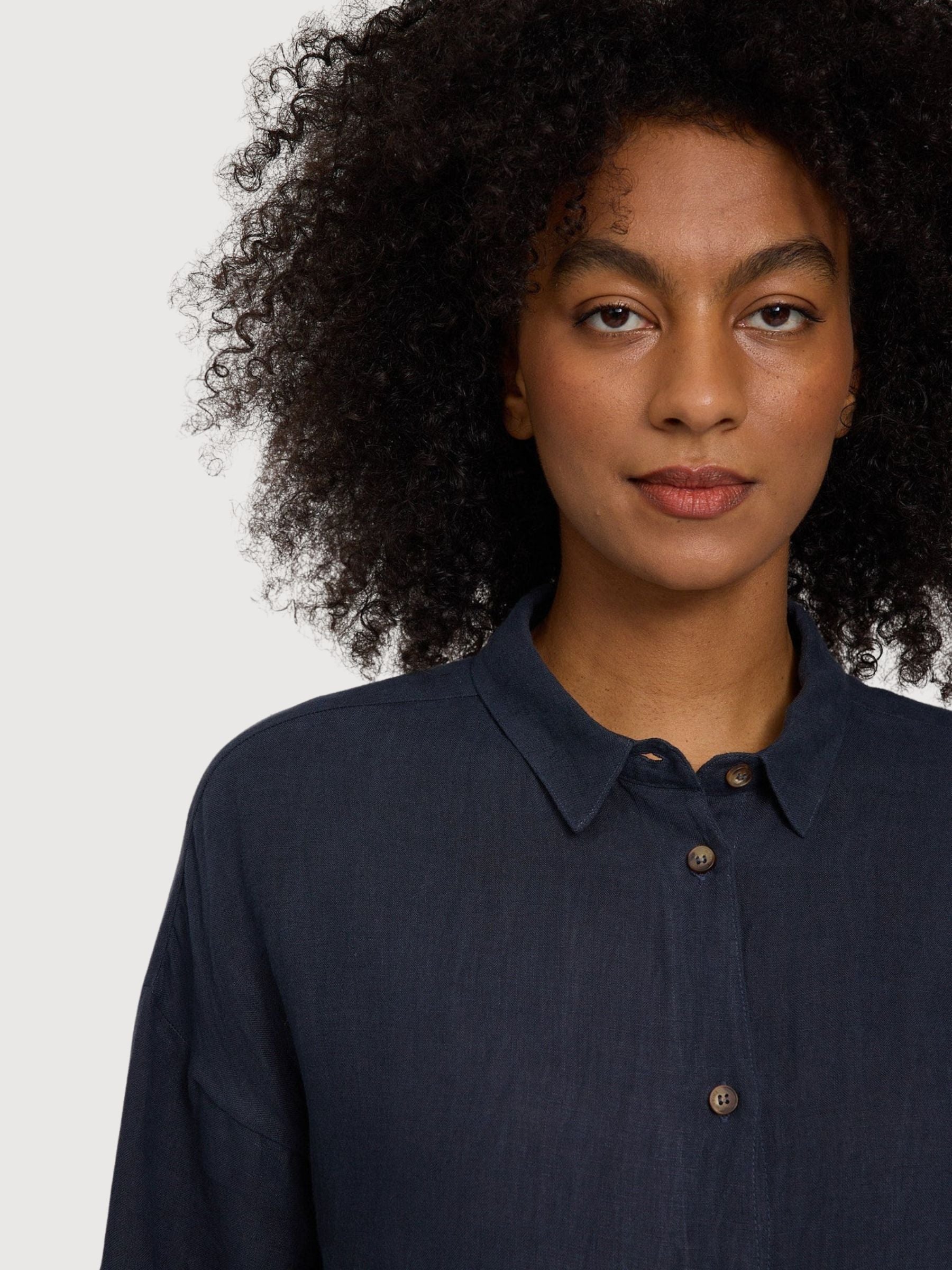 Hemd 3/4 Arm Leinen Damen Tintenblau | Mazine