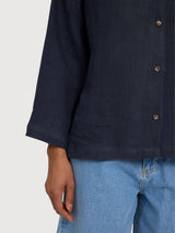 Shirt 3/4 Sleeve Linen Woman Ink Blue | Mazine
