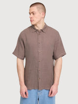 Shirt Shortsleeve Linen Man Grey Brown | Mazine