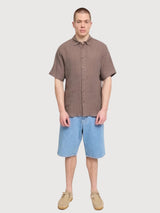 Shirt Shortsleeve Linen Man Grey Brown | Mazine