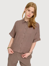 Shirt Short Sleeve Linen Woman Grey Brown | Mazine