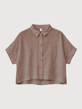 Shirt Short Sleeve Linen Woman Grey Brown | Mazine