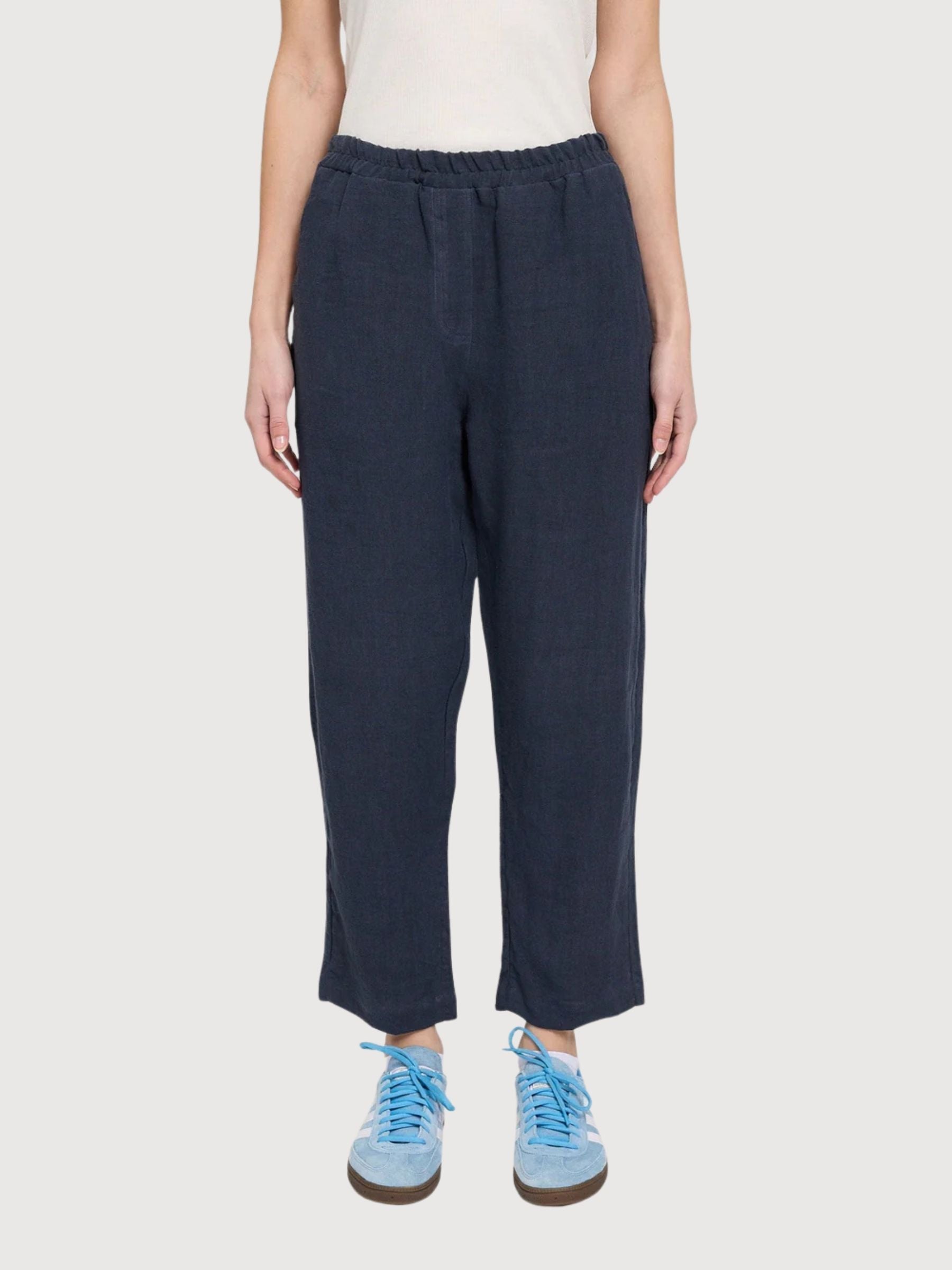 Leinenhose mit geradem Bein, Damen, Tintenblau | Mazine