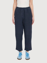 Pants Straight Leg Linen Woman Ink Blue | Mazine