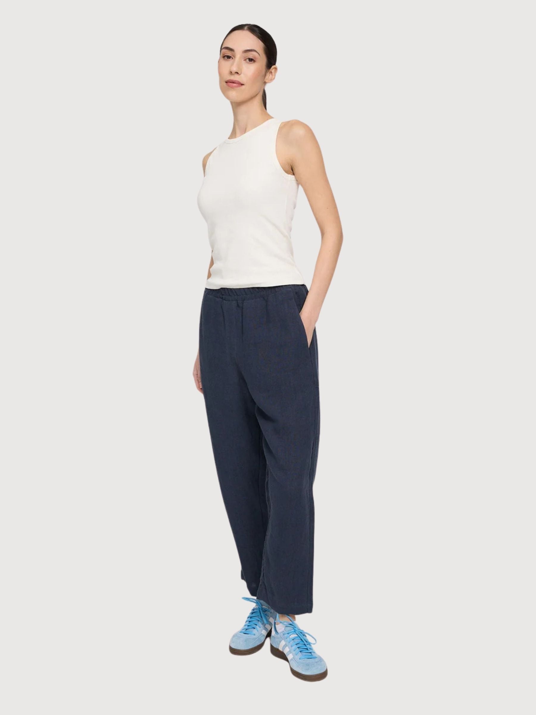 Leinenhose mit geradem Bein, Damen, Tintenblau | Mazine
