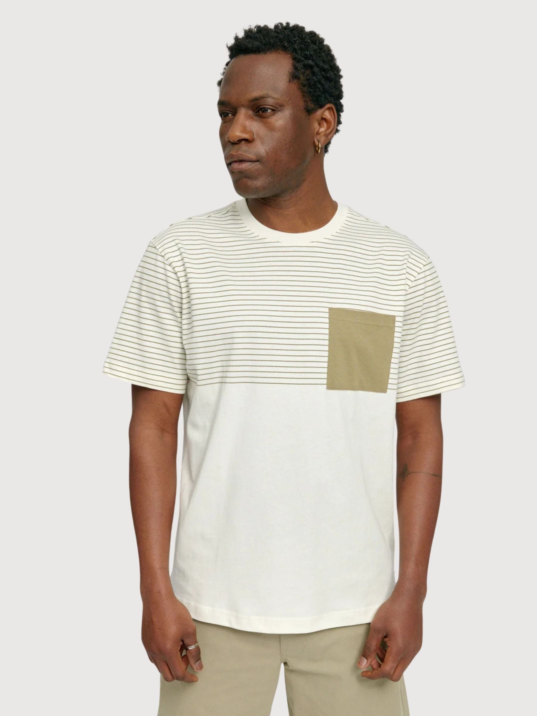 T-Shirt Halfway Striped Man OffWhite/Olive | Mazine