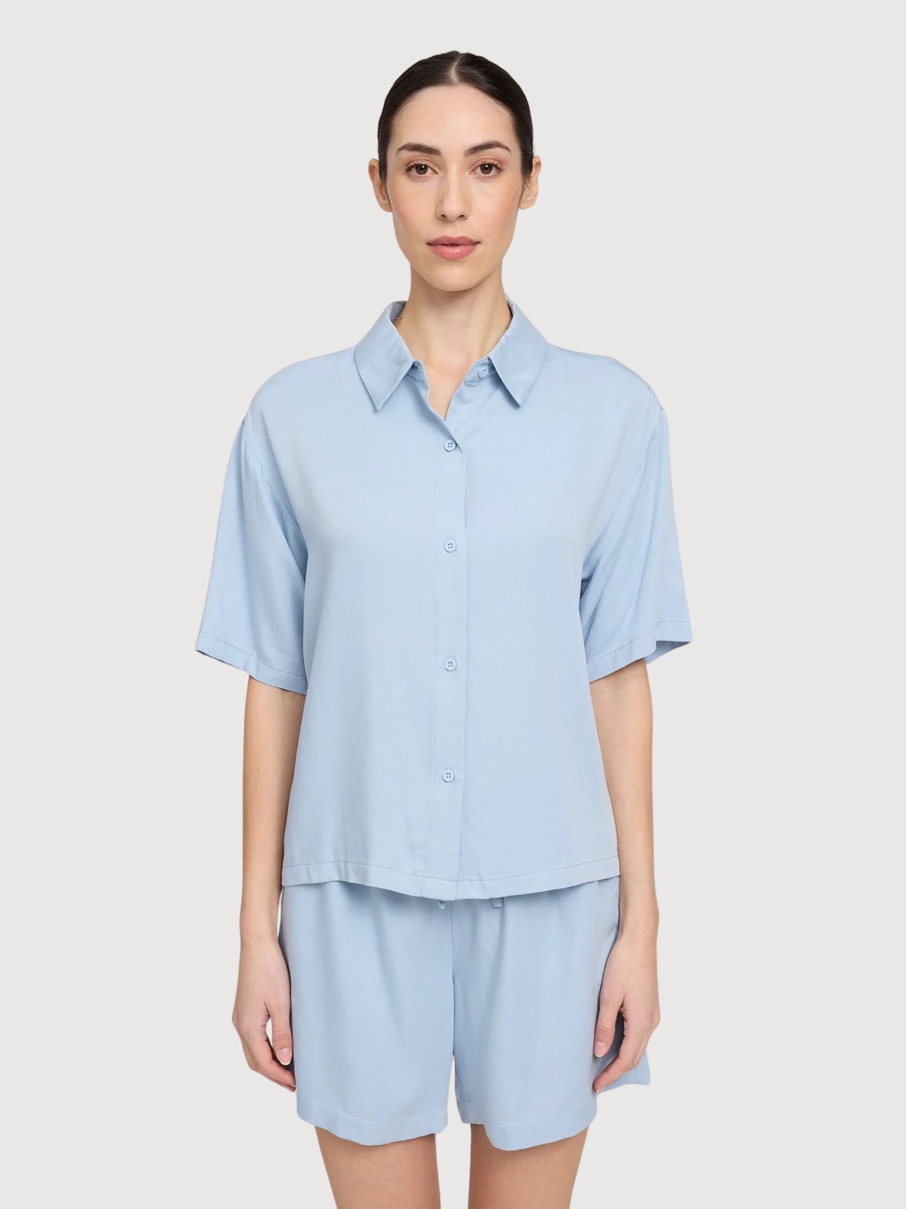 Hemd Kurzarm Viskose Damen Pastellblau | Mazine