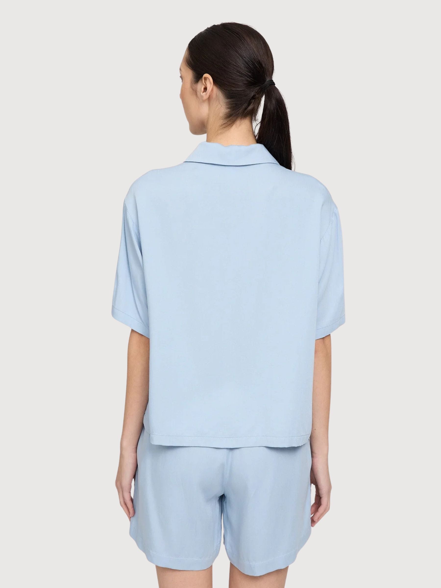 Hemd Kurzarm Viskose Damen Pastellblau | Mazine