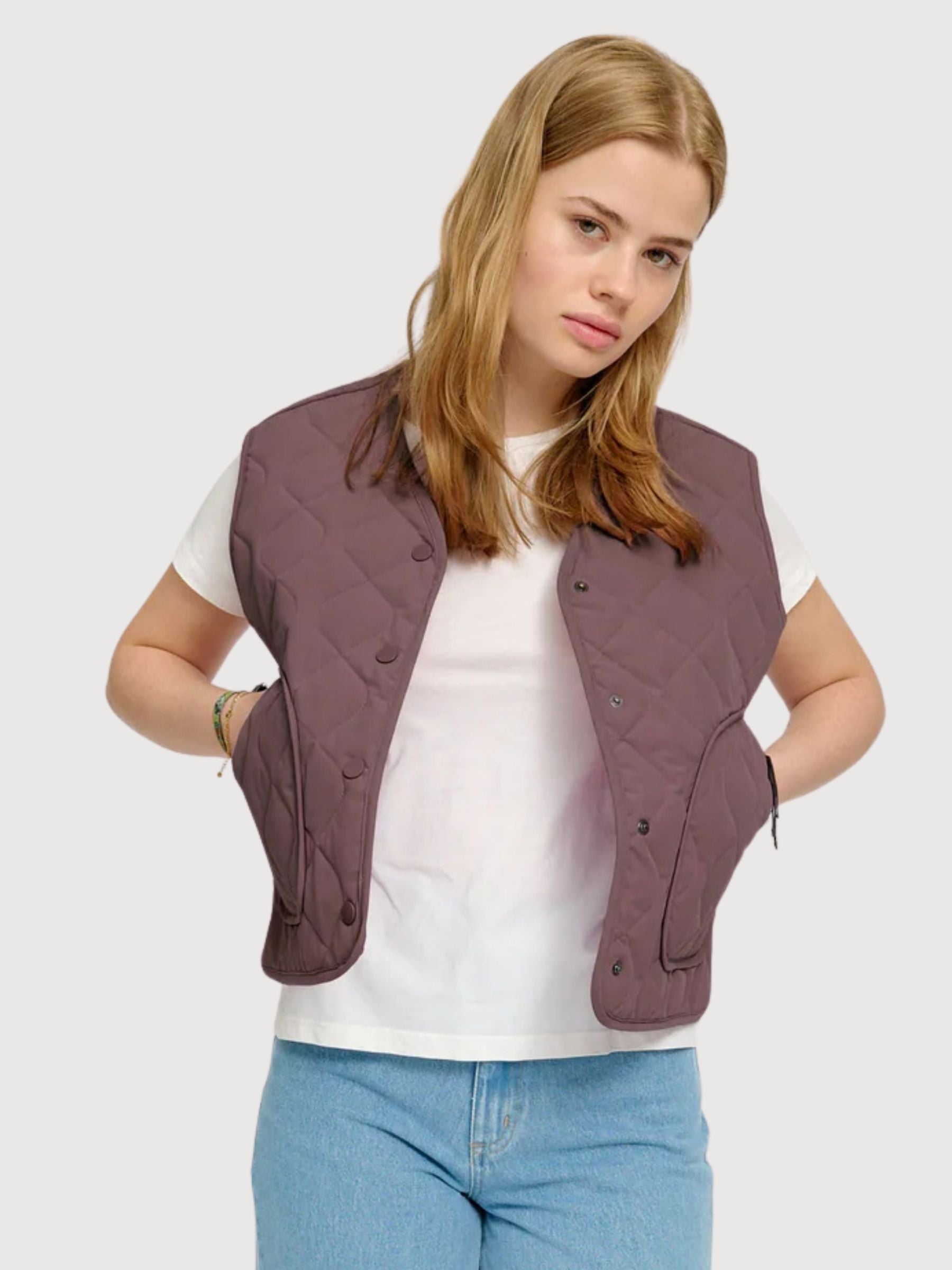Basic-Weste, leicht gepolstert, Damen, Aubergine | Mazine