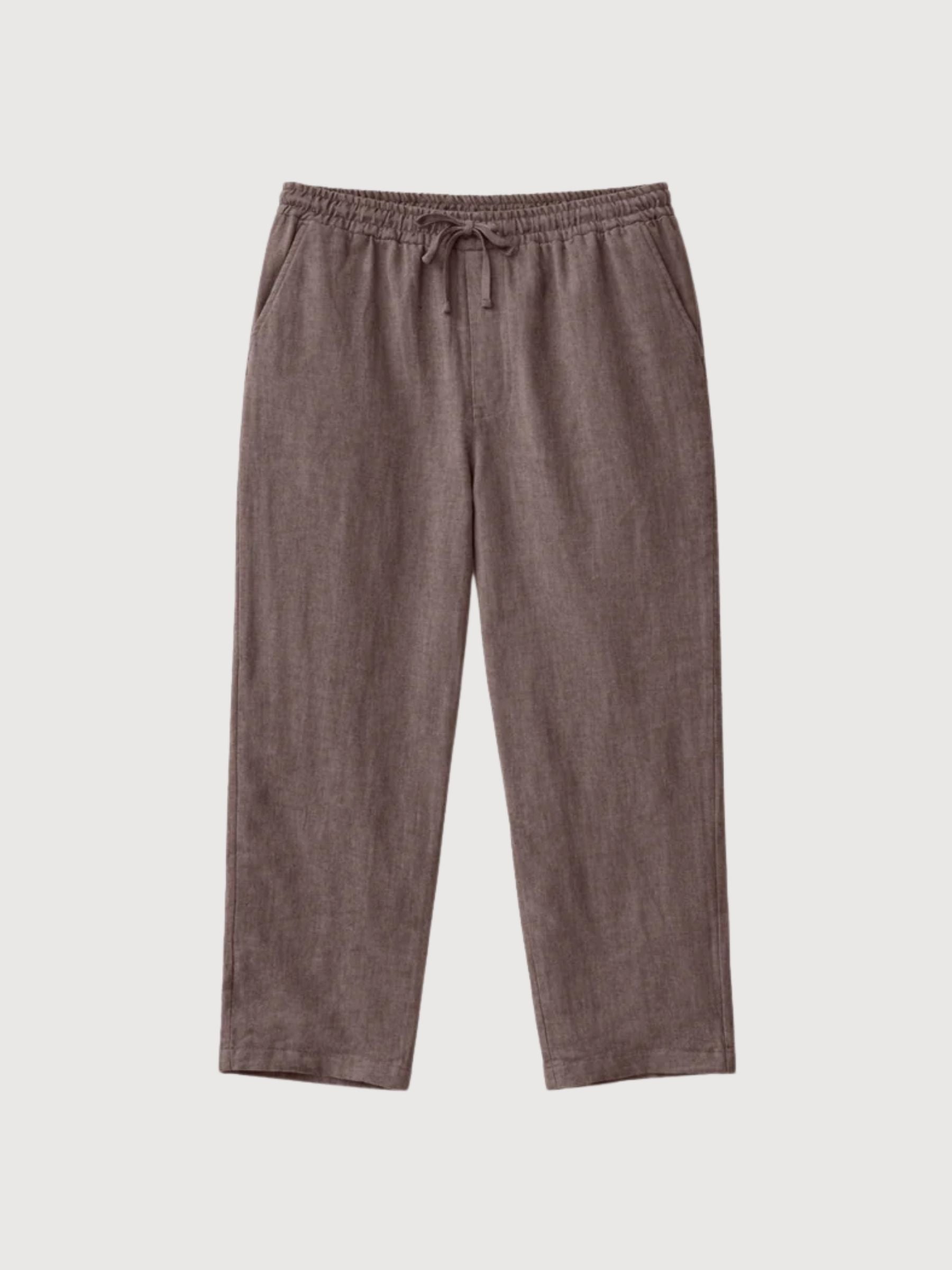 Pantaloni da uomo in lino, modello pull-on, grigio e marrone | Mazine