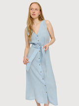 Dress Maxi Sleeveless Linen Pastel Blue | Mazine