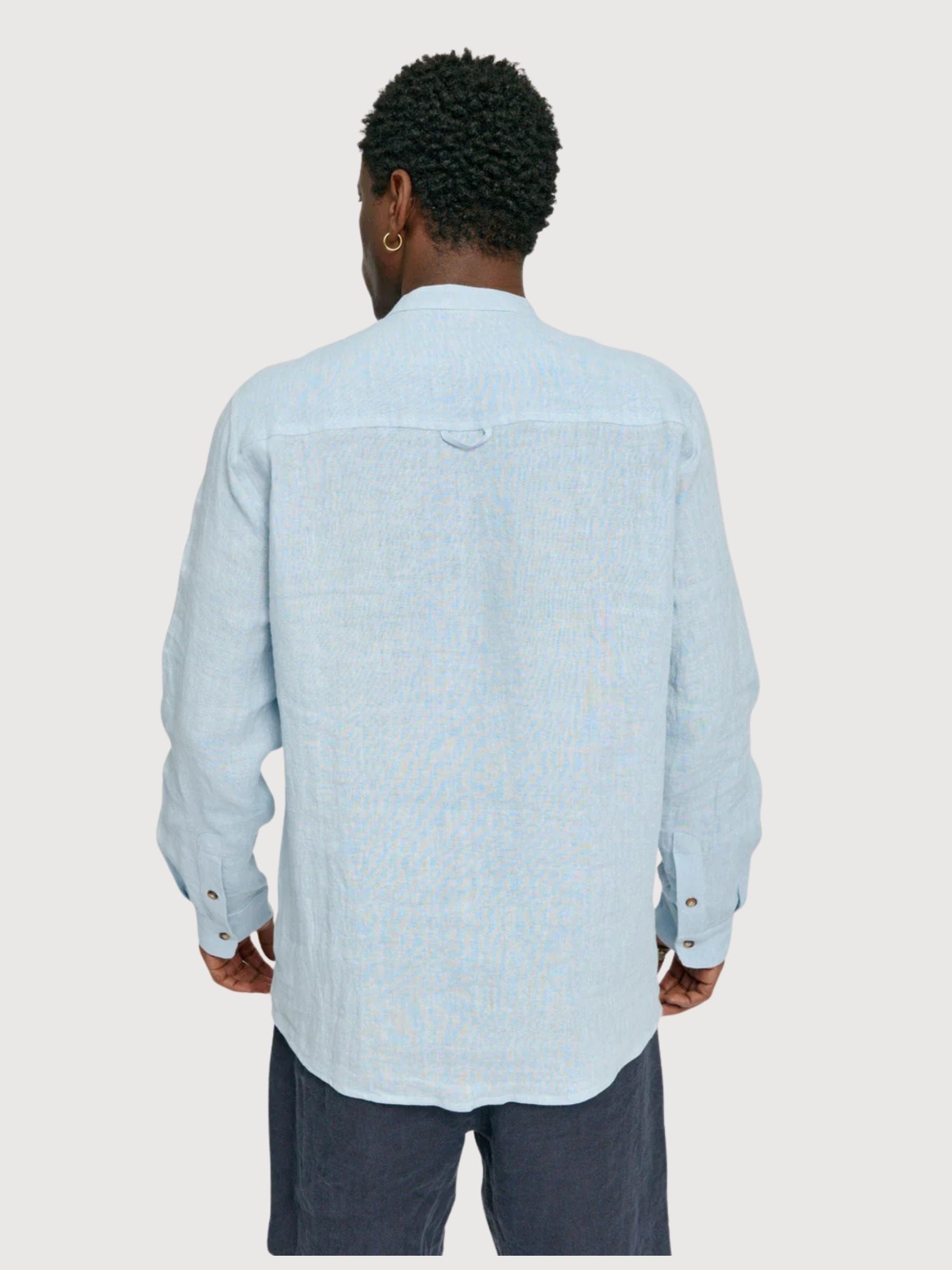 Shirt Stand Collar Linen Man Pastel Blue | Mazine