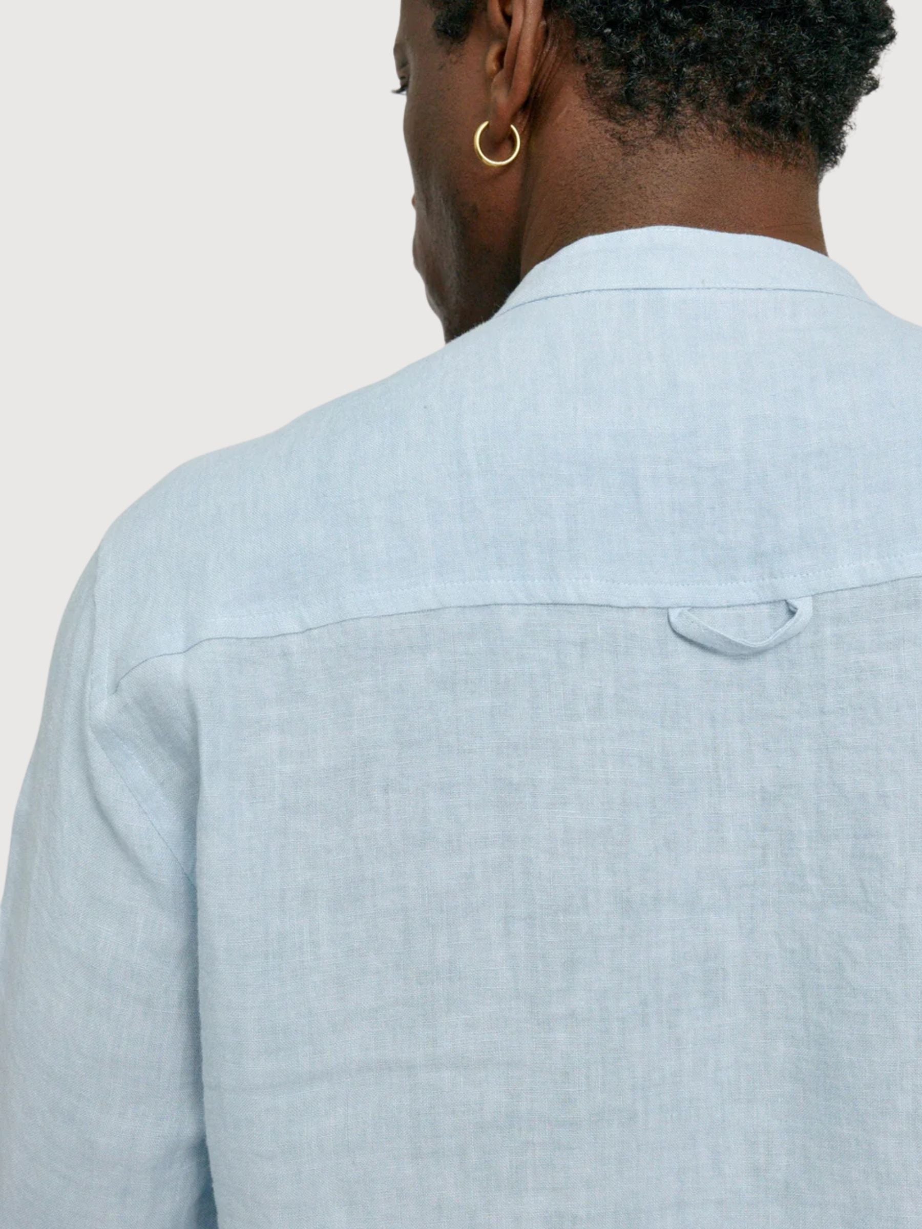 Shirt Stand Collar Linen Man Pastel Blue | Mazine