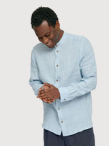 Shirt Stand Collar Linen Man Pastel Blue | Mazine