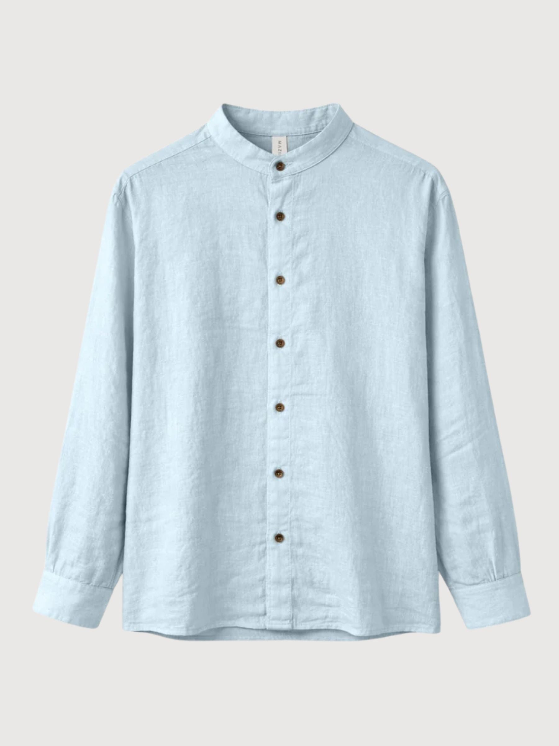 Shirt Stand Collar Linen Man Pastel Blue | Mazine