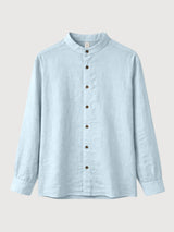 Shirt Stand Collar Linen Man Pastel Blue | Mazine