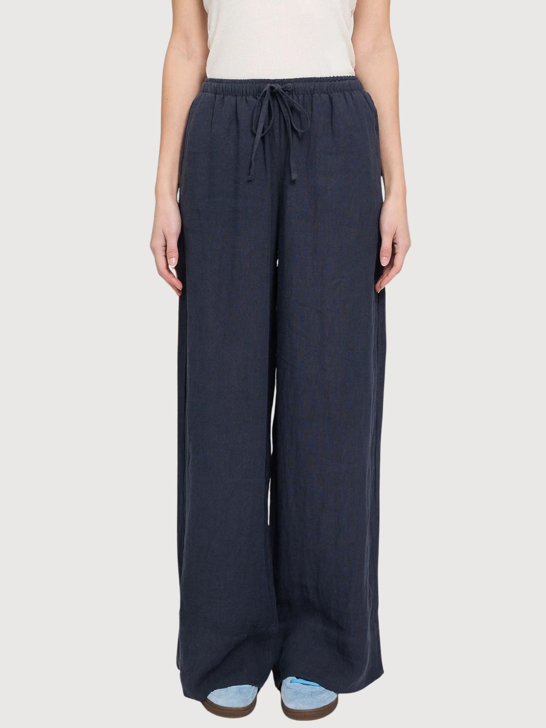 Hose Tunnelzug Leinen Damen Tinte Blau | Mazine