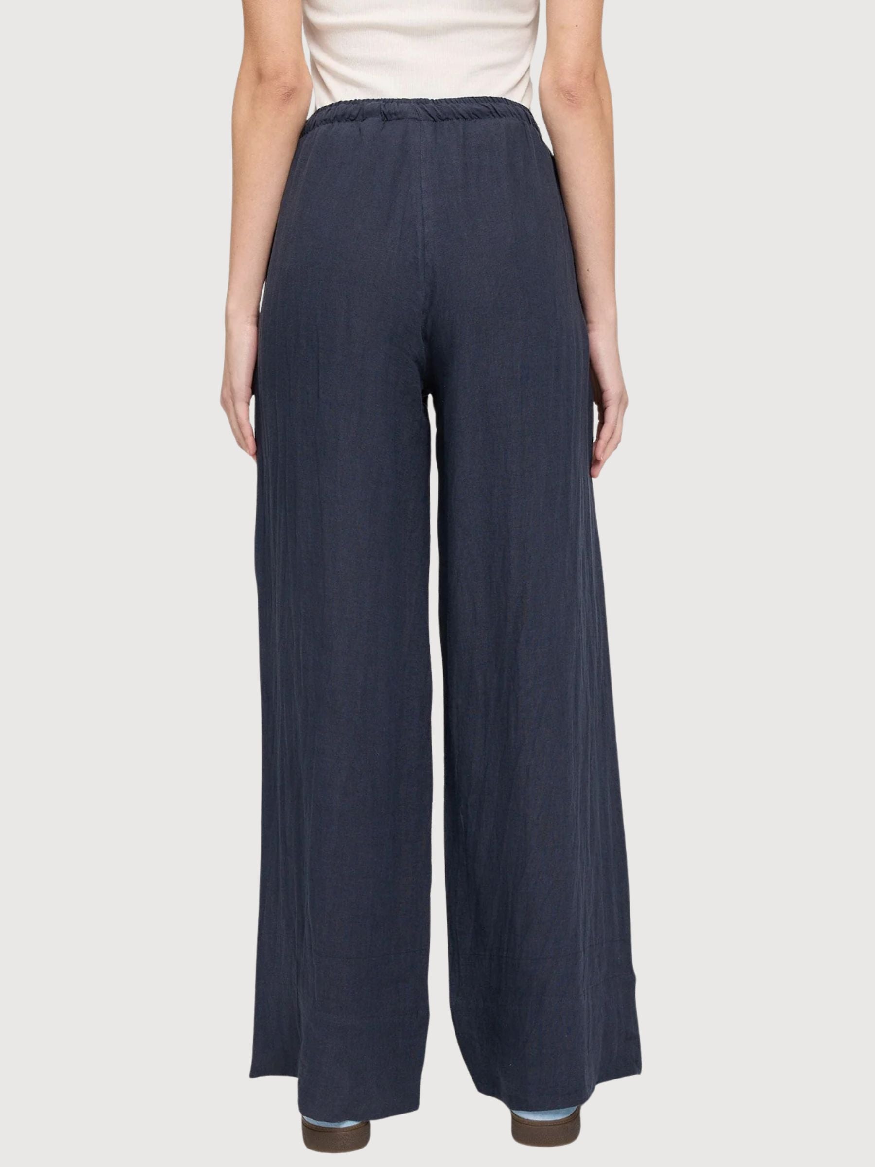 Hose Tunnelzug Leinen Damen Tinte Blau | Mazine