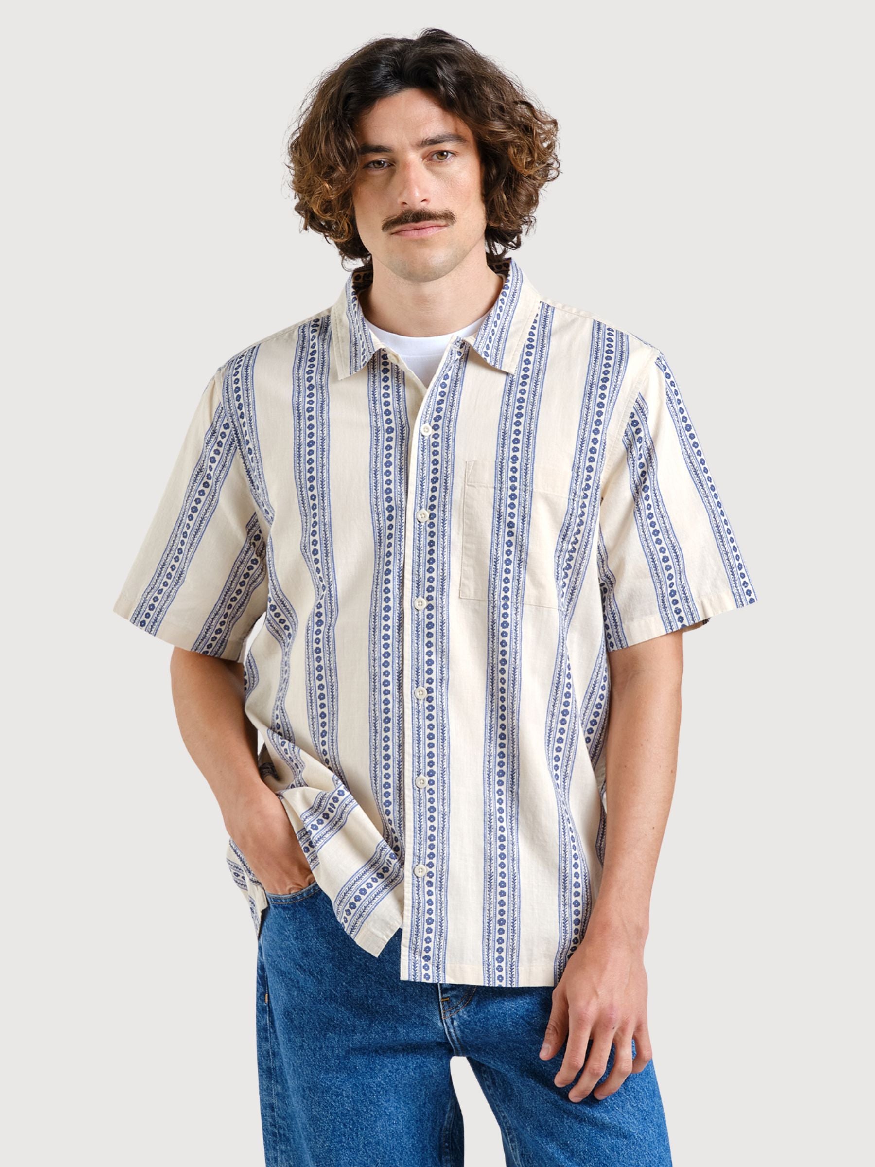 Camicia Brantevik Floral Stripe Blue Uomo | DEDICATED