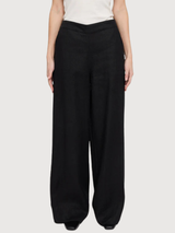 Trouser Wid eLeg Linen Woman Black | Mazine