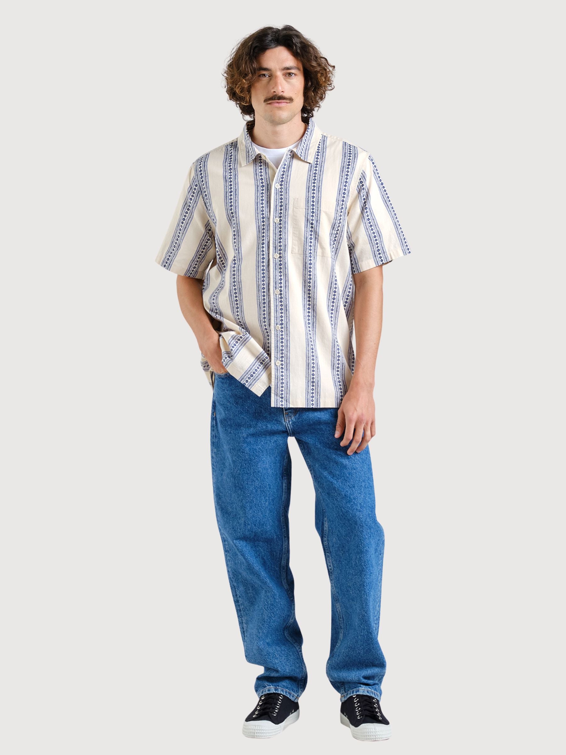 Camicia Brantevik Floral Stripe Blue Uomo | DEDICATED