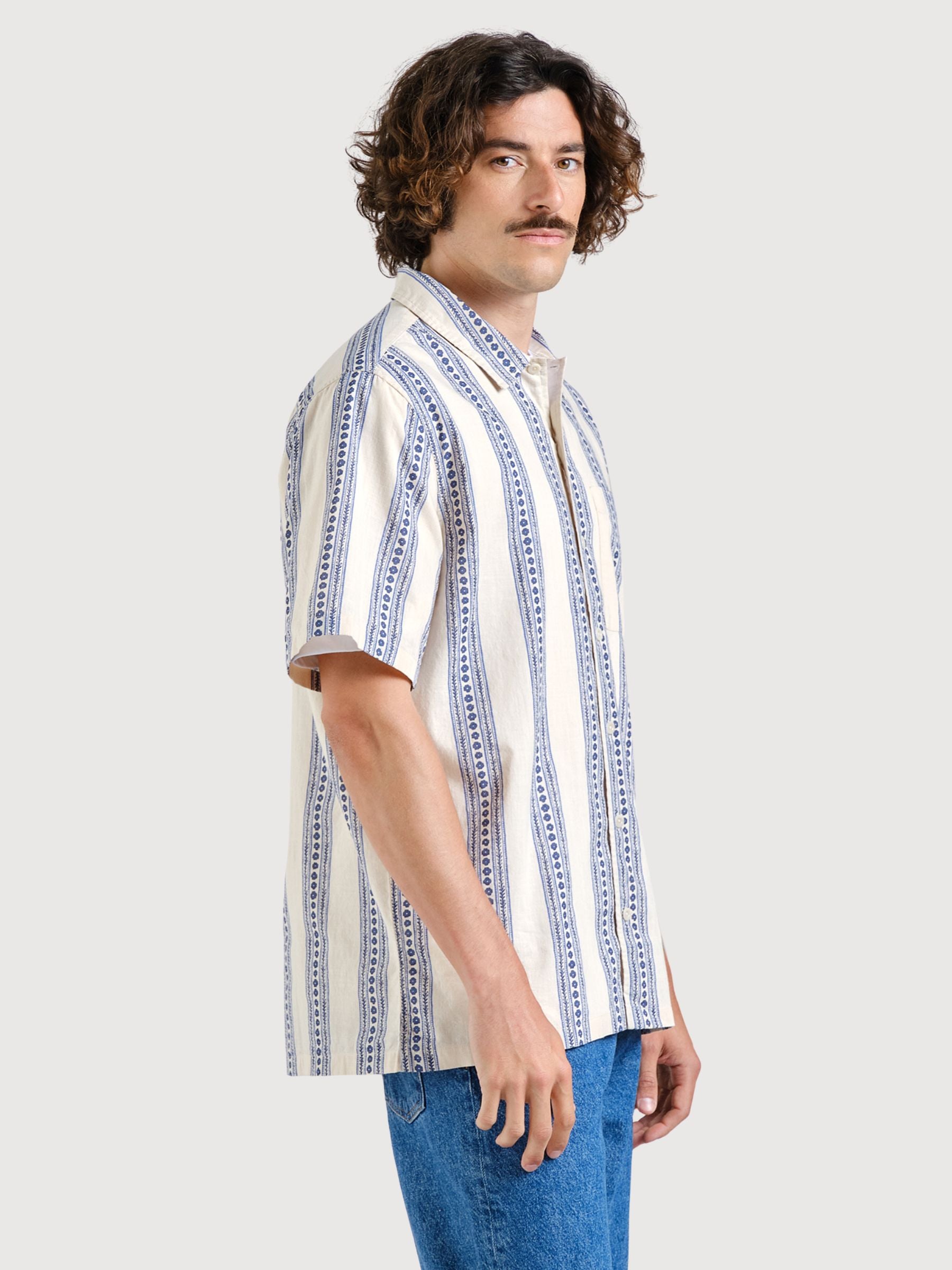 Camicia Brantevik Floral Stripe Blue Uomo | DEDICATED