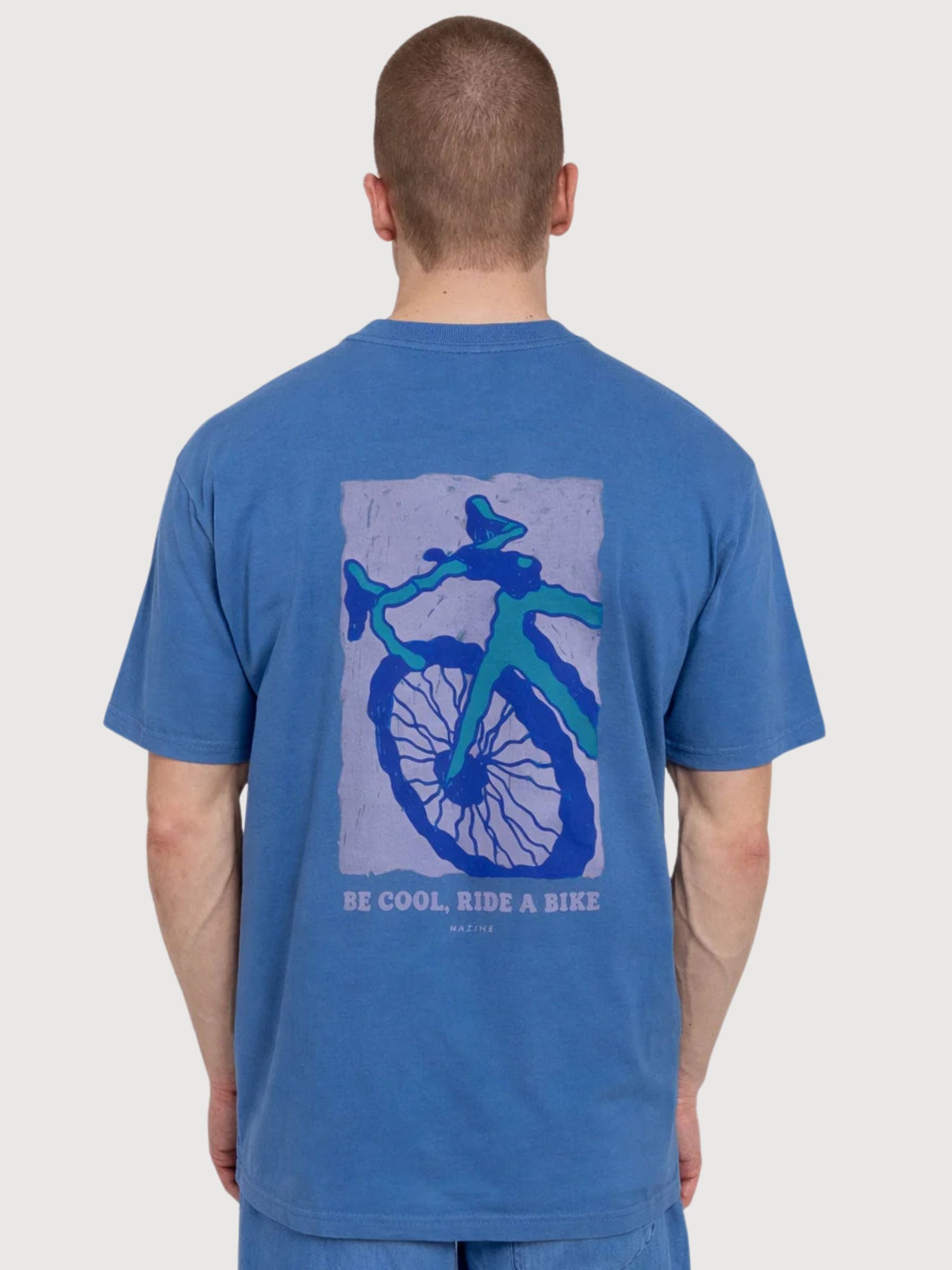 T-Shirt Uomo Stampa Posteriore Grande Blu/Bici | Mazine
