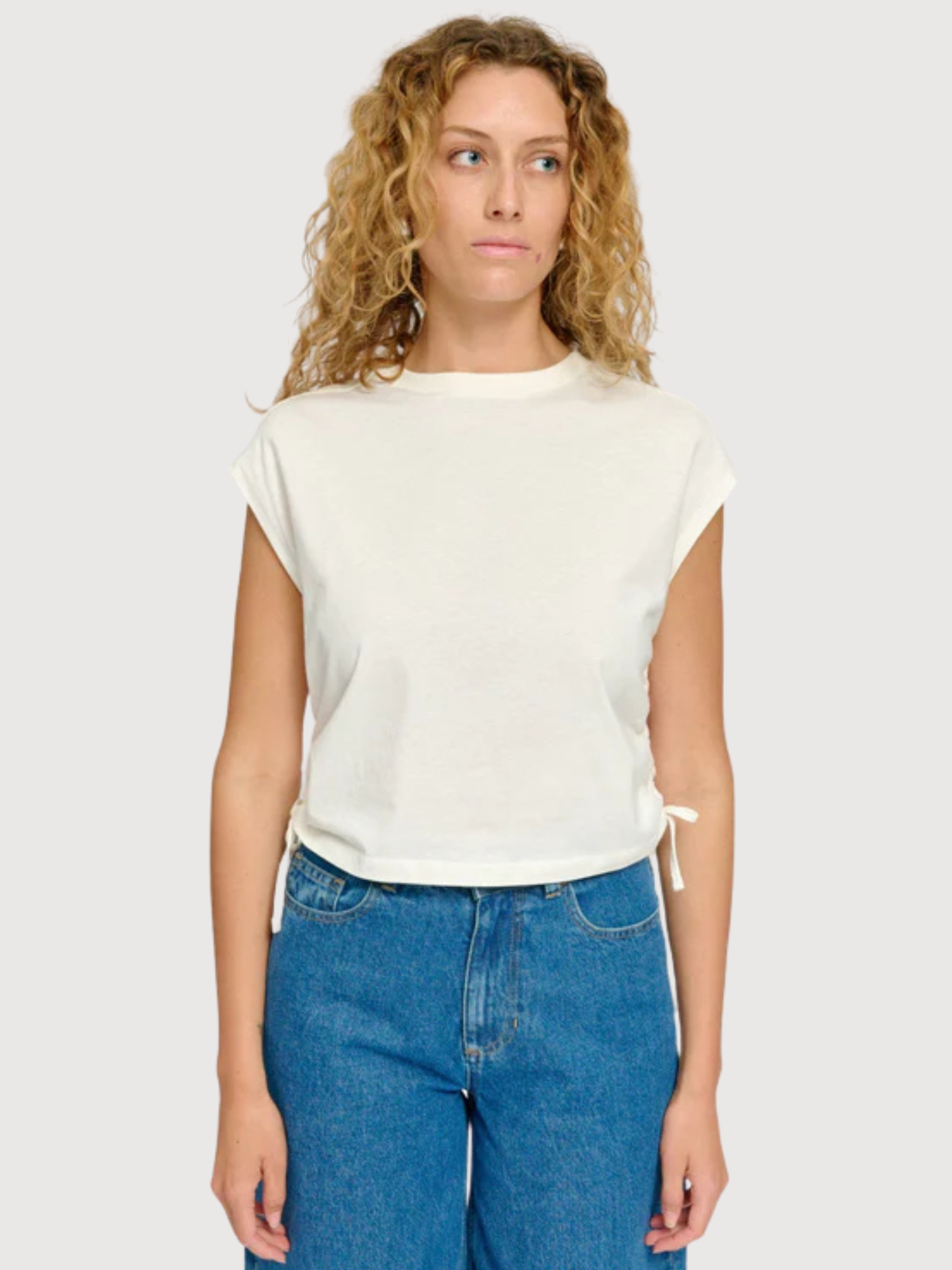 T-Shirt Tie Detail Woman Cotton Offwhite | Mazine