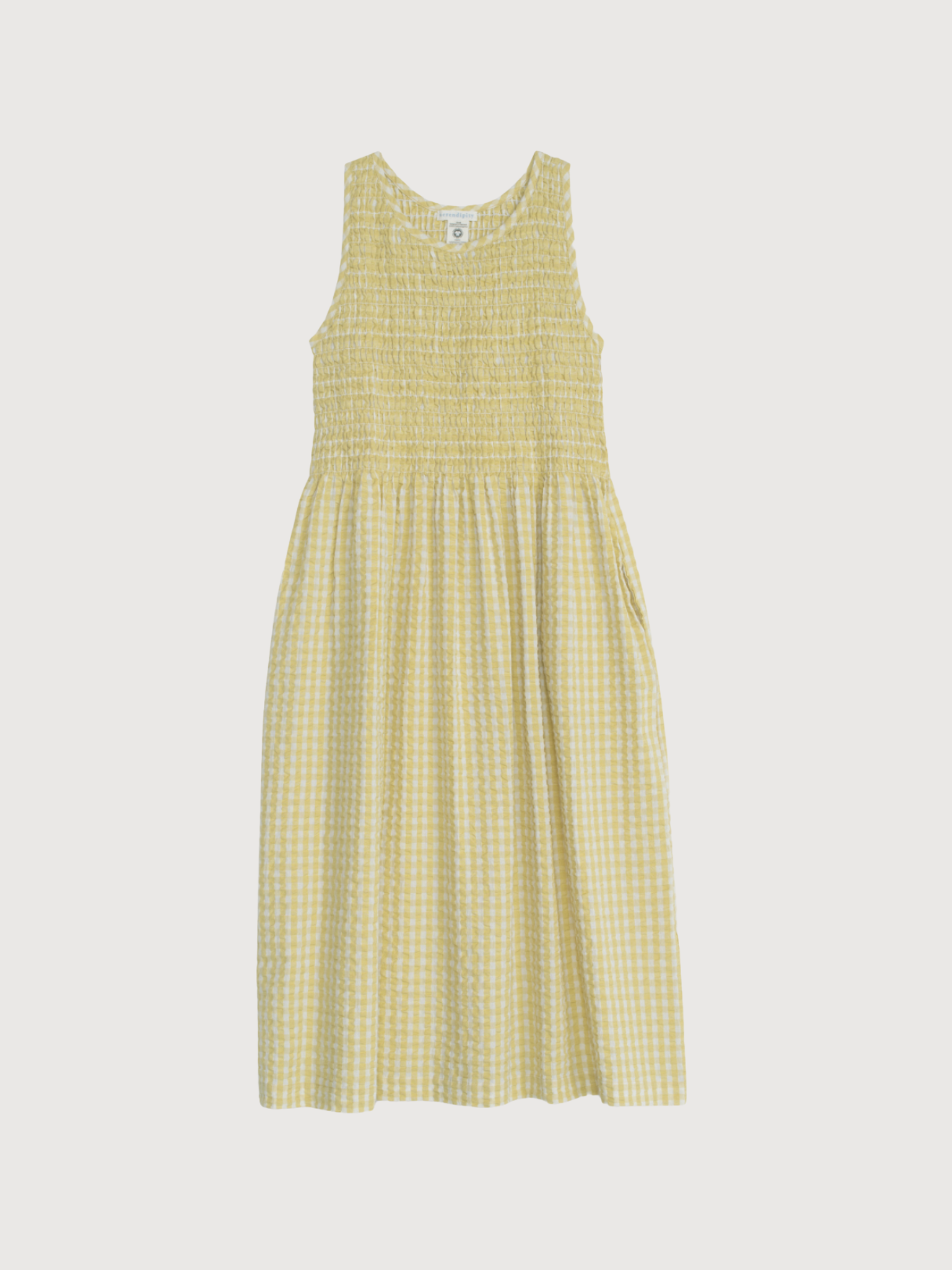 Abito a tunica da donna a quadri giallo limone in cotone biologico | SERENDIPITY